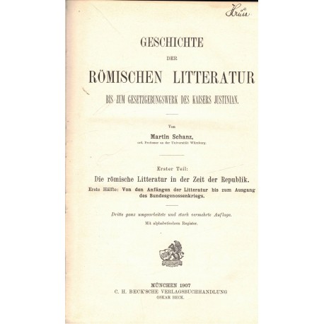 Schanz, M.: Geschichte der Römischern Litteratur