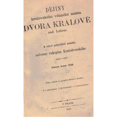 Viták, A. K.: Dějiny královského věnného města Dvora Králové nad Labem
