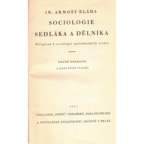Bláha, A.: Sociologie sedláka a dělníka